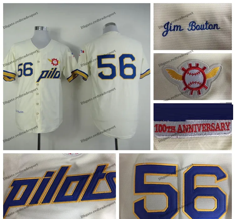 Mens Vintage #56 Jim Bouton Jersey Seattle Pilots Baseball Jerseys