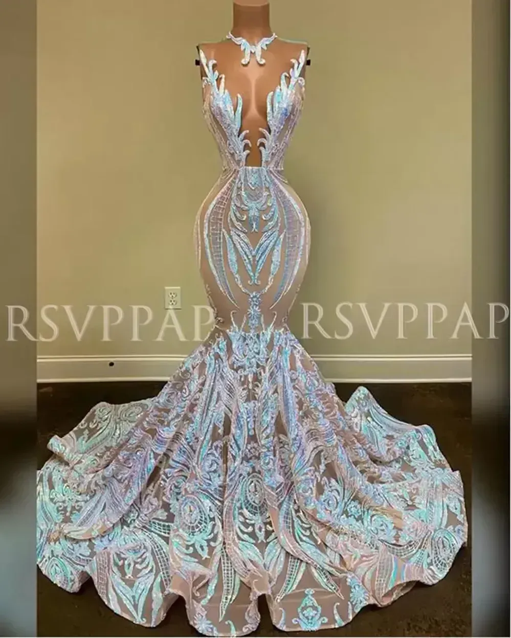 Nieuwe aankomst Lange prom -jurk Sparkly Glitter Pargin Sexy Zie via top Afrikaans meisje zeemeermin prom -jurken 0517