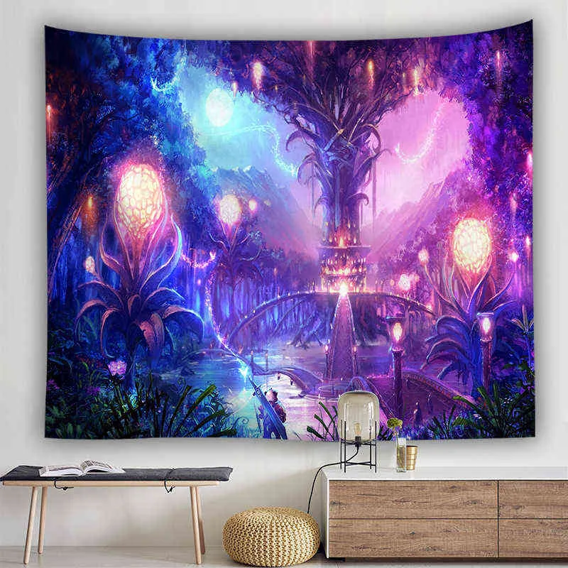 Hippie planet trippy tapestry estetiska landskap väggdekor sovrum galax nebula konst tapestry vägg hängande bohemiska gardiner j220804