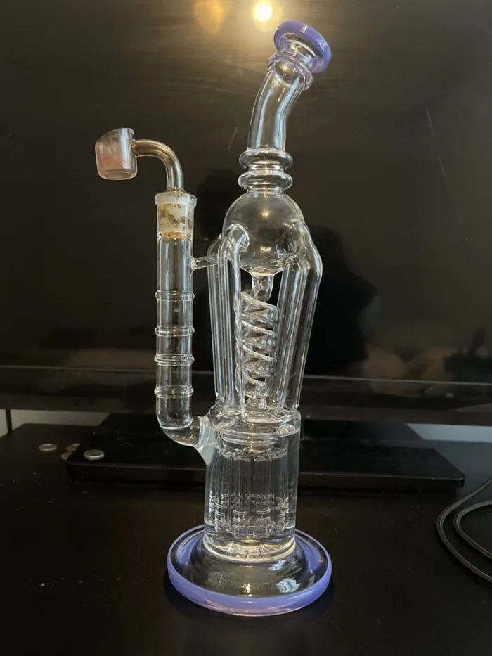 12,6 pollici Bobina congelabile Bong ad acqua Narghilè Tubi per acqua in vetro fumo Gorgogliatore Recycler Dab Rigs con accessorio Banger da 14 mm