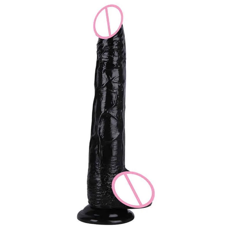 Nxy Godes Super Énorme Strapon Noir Épais Géant Réaliste Anal Fesses avec Ventouse Gros Pénis Doux Sex Toy pour Women220418