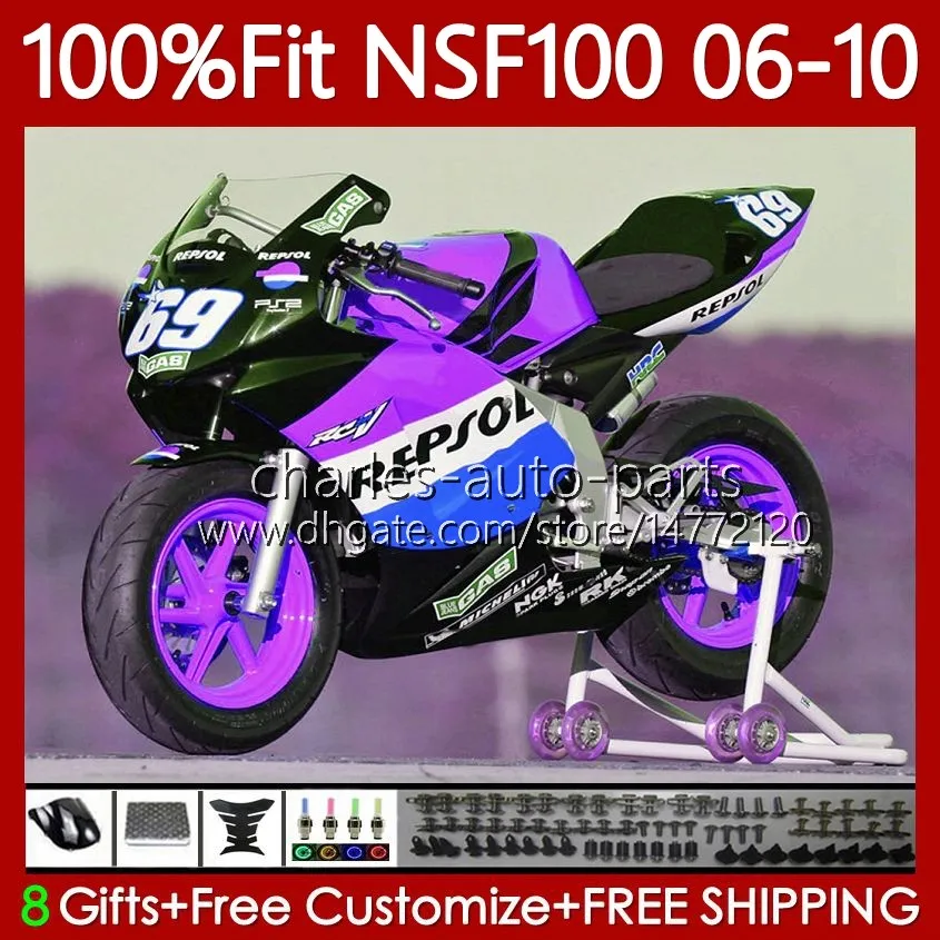 New Purple Race Feeding for Honda Fiberglass NSF100 NSF-100 NSF 100 2006 2007 2008 2009 2009 2010 Bodywork 116NO.90 NS-F100 06 07 08 09 10 Molde de injeção