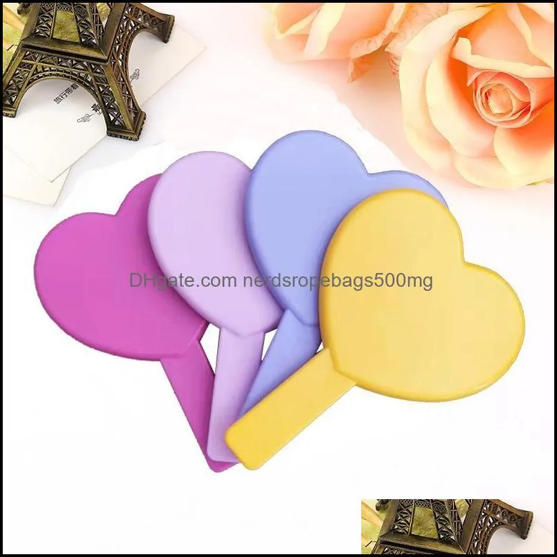 Heart Makeup Mirrors Women Female Handle Hand Lookingglass Ladies Single Side Colorful Compact Mirror Thin Portable 2 4mx C2