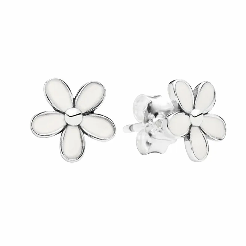 White Daisy Flower Stud Earrings 925 Sterling Silver Cute Womens party jewelry with Original box set for Pandora Daisies earrings