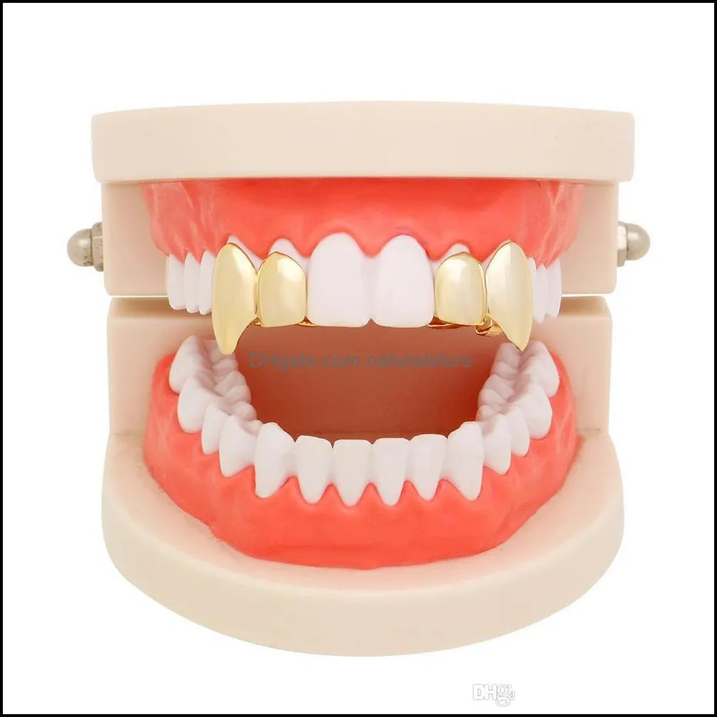 Braces Metal double Tooth Grillz Gold silver Color Dental Grillz Top Bottom Hiphop Teeth Caps Body Jewelry for Women Men Fashion