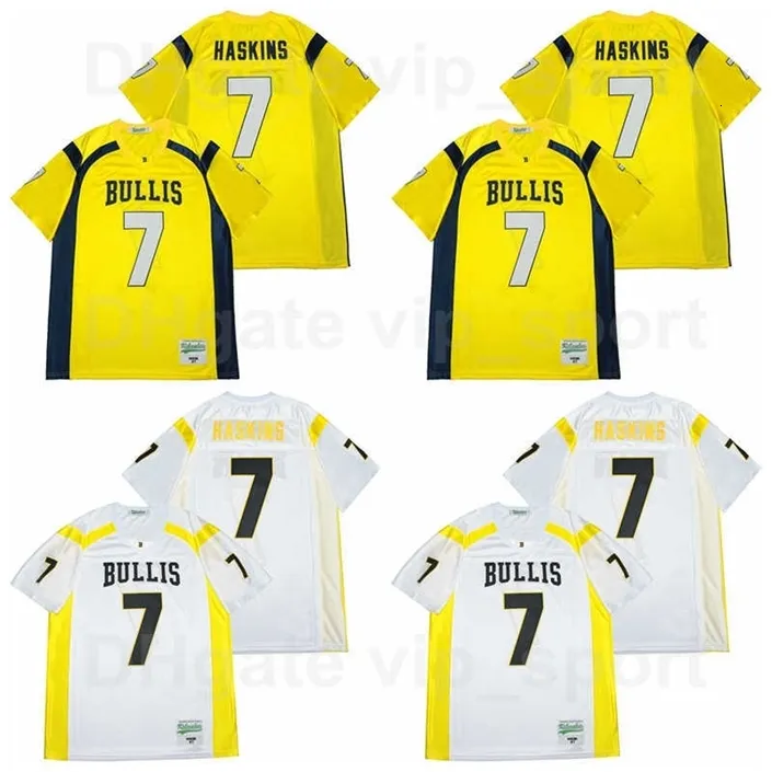 C202 Herren High School 7 Dwayne Haskins Bullis Bulldog Trikot Fußball Gelb Teamfarbe Weiß Auswärts Atmungsaktiv Stickerei und Nähen Sport Gut