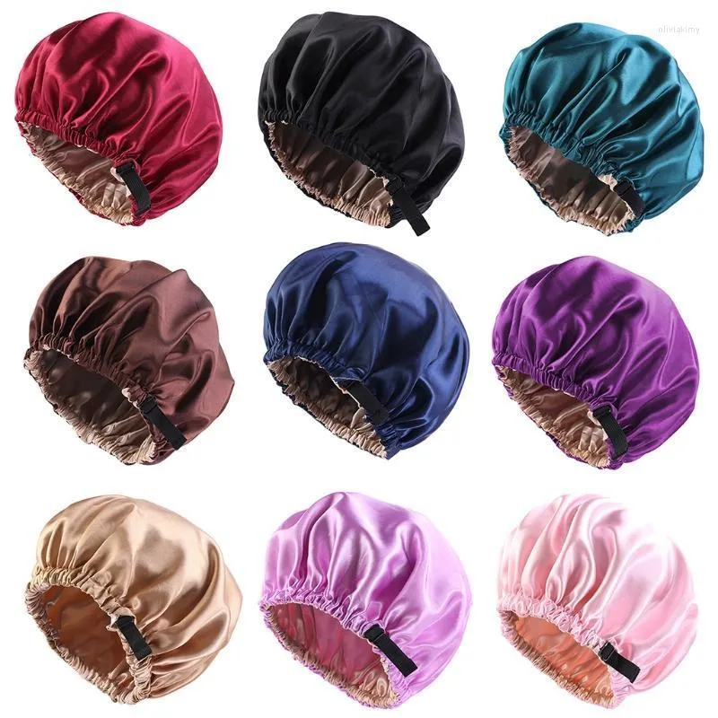 Bonnet/tête de mort bonnet de sommeil élégant bonnet grand double couche réglable satin léger douche plusieurs couleurs diverses utilisations Oliv22