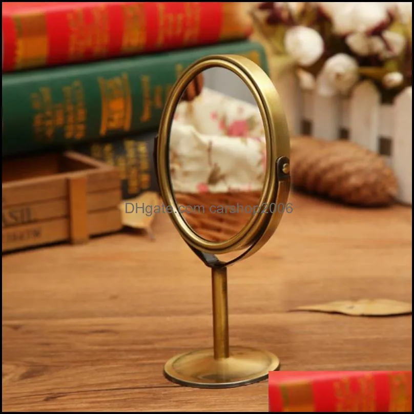 makeup mirrors double sided cosmetic mirror with 1:2 magnifying function rotating desktop mirror silver brass 6 designs 100pcs