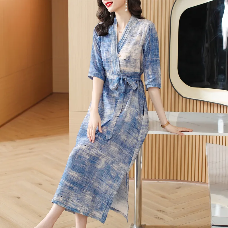 Azjatyckie ubranie etniczne Elegancka szata swobodna luźna letnia sukienka dla kobiet oddychających bawełniane ubrania w stylu Hanbok w stylu