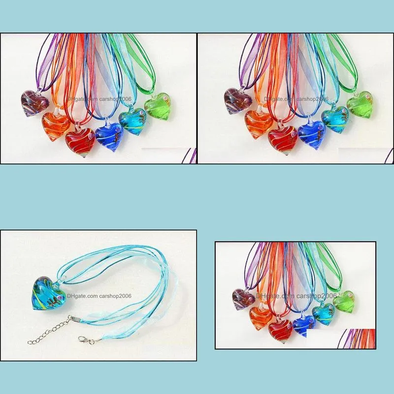 murano glass 6color heart pendant necklace fashion jewelry for women gift mixed color