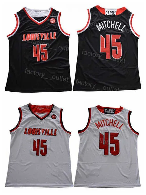 NCAA Basketball College Donavan Mitchell Jersey 45 University Black White Color Team voor sportfans Pure katoen ademend uitstekende uitstekende kwaliteit