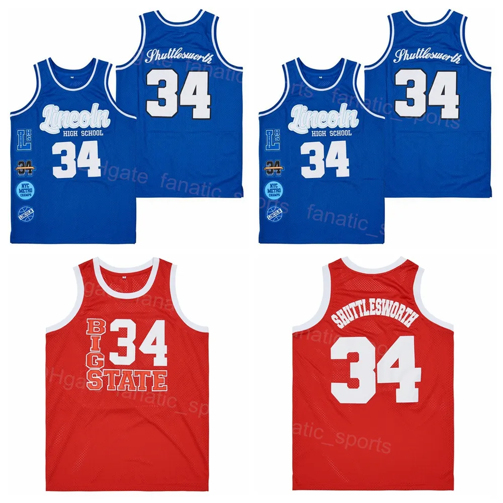 Men High School 34 Jesus Shuttlesworth Basketball Jerseys Lincoln Big State Uniform Red Blue Color HipHop Breathable Sport Hip Hop Pure Cotton Embroidery High