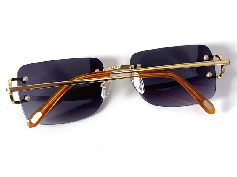 Sonnenbrille für Damen, Vintage-Design, rahmenlos, quadratische Form, UV400, Gold, L, Sonnenbrille für Herren