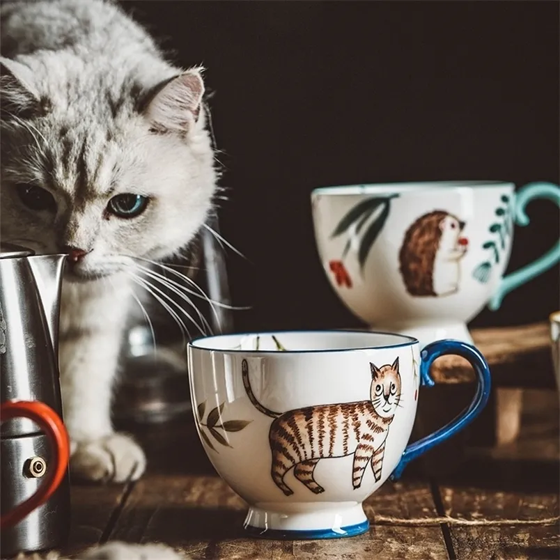 Handgeschilderd dier op maat 400 ml keramische cappuccino koffiebeker Antiek vintage porselein herbruikbare melkthee latte druppel mug 220621