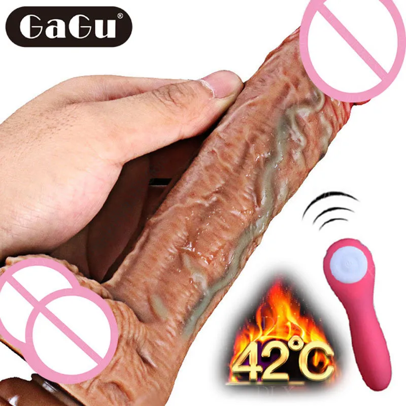 GaGu produit sexy chauffage télescopique automatique pénis vibrateur Masturbation féminine gode Super réaliste jouet érotique pour adulte