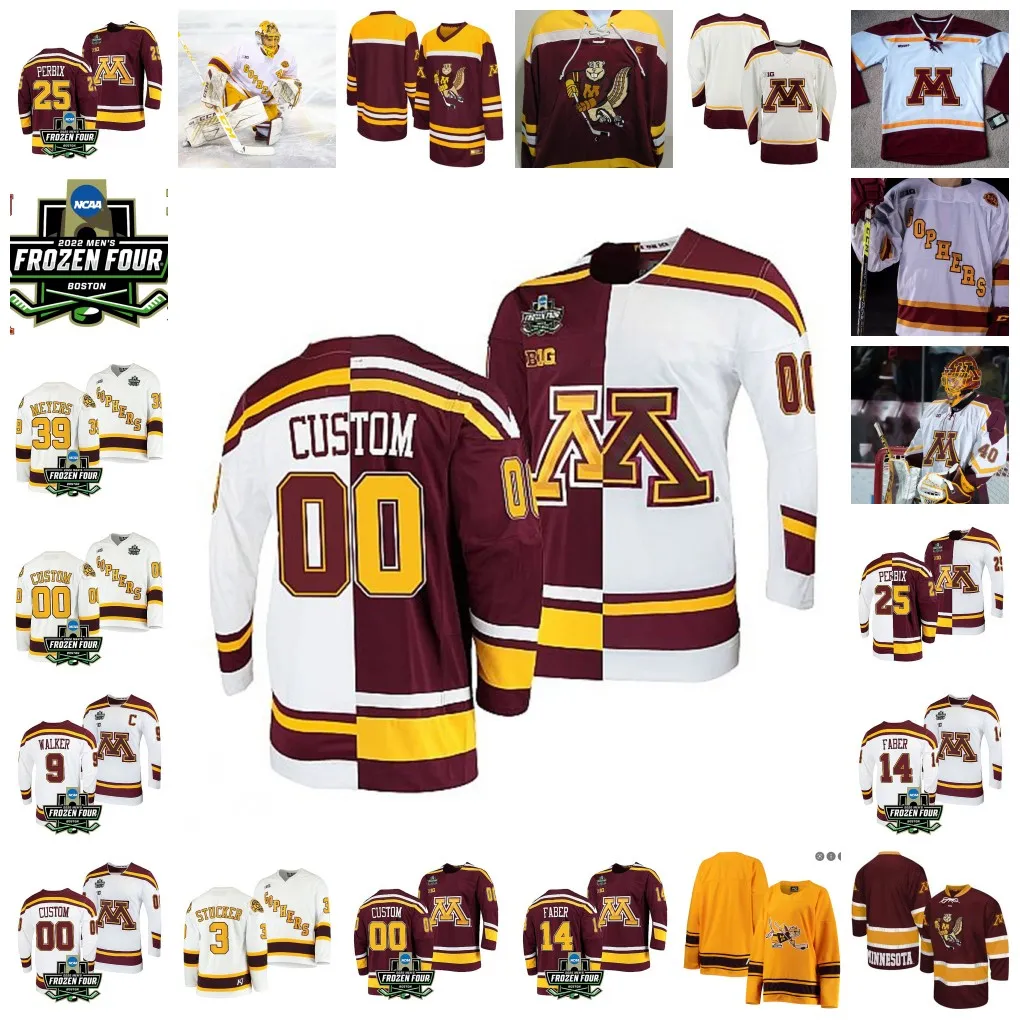 2022 NCAA Frozen Four Championship Minnesota Golden Gophers Hockey Jersey Custom 21 Nathan Burke 19 Scott Reedy 39 Ben Meyers (A) 45 Jack LaFontaine 7 Brannon McManus