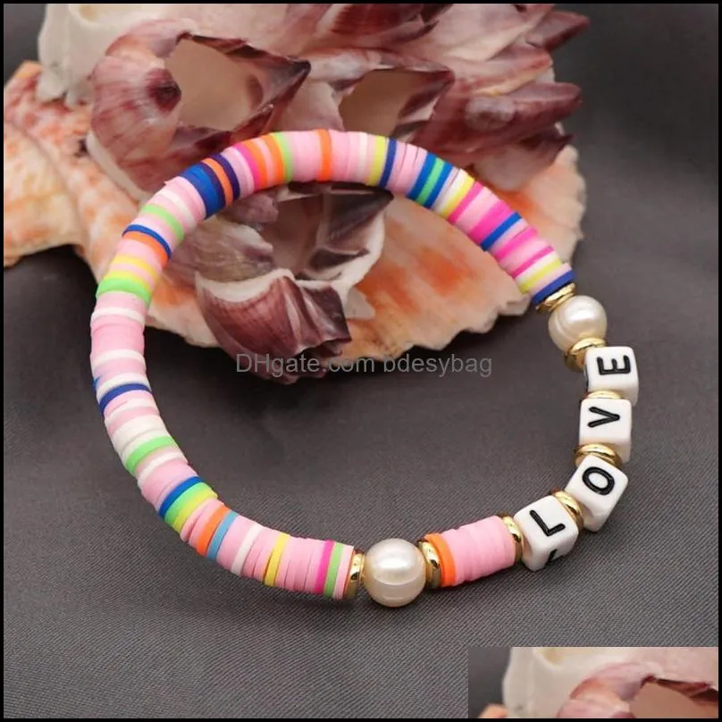 beaded strands piece bohemian baroque freshwater pearl colored soft pottery love letter bracelet for girls women jewelrybeaded