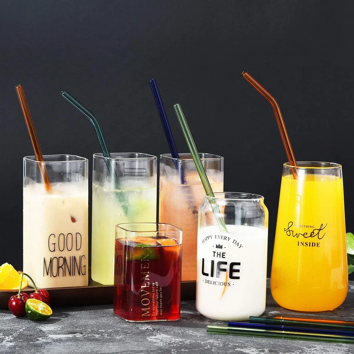 Pailles Réutilisables - Pailles Larges pour Smoothie, Thé, Milkshakes avec Brosse de Nettoyage, Sac de Transport