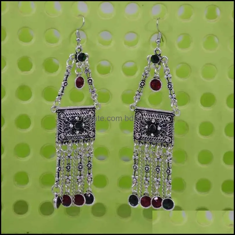dangle & chandelier bohemian vintage rhinestone long tassel drop earrings for women hanging piercing jewelry gypsy afghan giftdangle