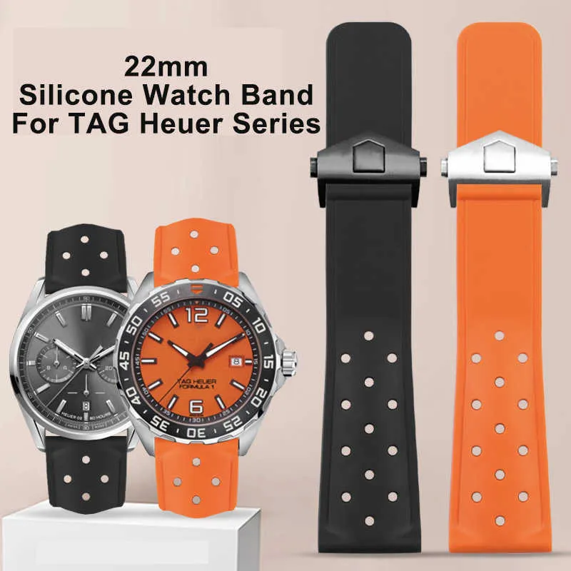 22mm Silicone Watch Band For TAG Heuer F1 Carlera Diving Breathable Rubber Strap Durable Belt Watch Accessories