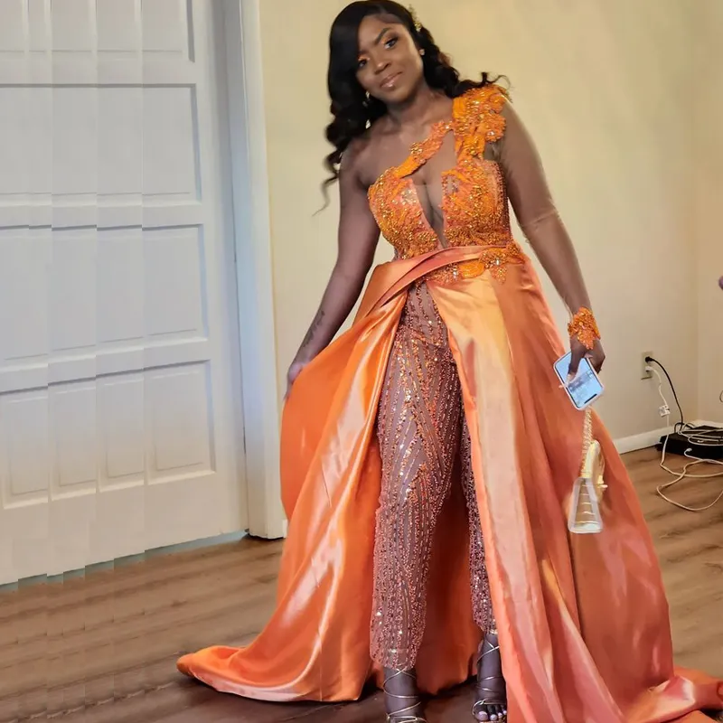 One Shoulder Satin Jumpsuit With Overskirt And Front Slit Perfect For Prom Graduation Parties And Celebrity Events Style 326 326 From Gardenhome02 339.19 DHgate.Com