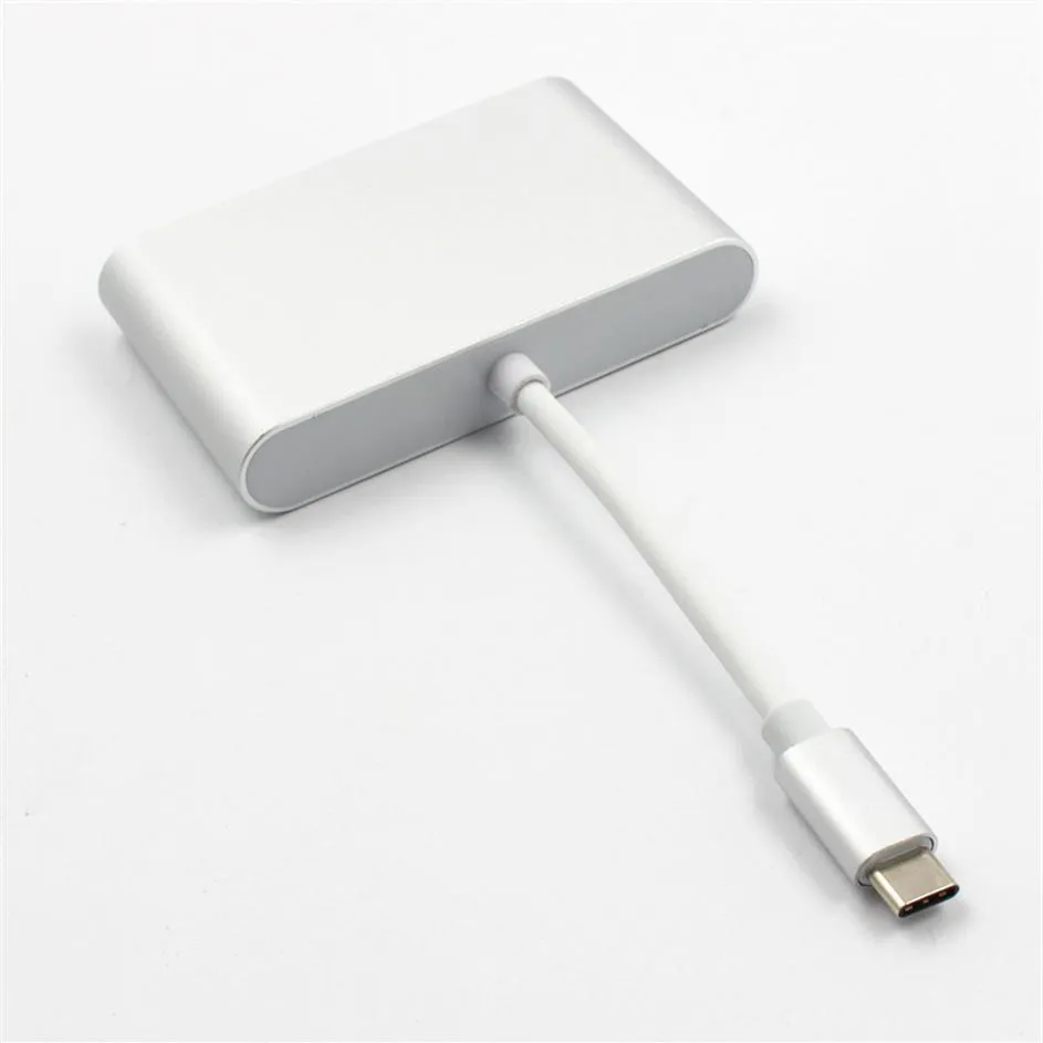Type-C to Type-C & 3 x USB Hub Adapter Cable 4 in 1 12inch Hub Rechargable Conversion Converter Gold/Silver260v