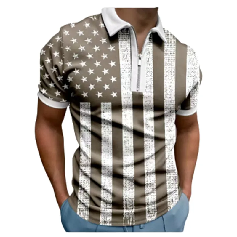 T-shirt da golf con stampa di giunture a righe di moda per uomo T-shirt da uomo con cerniera slim fit con cerniera design a maniche corte T-shirt polo con zip casual PLS