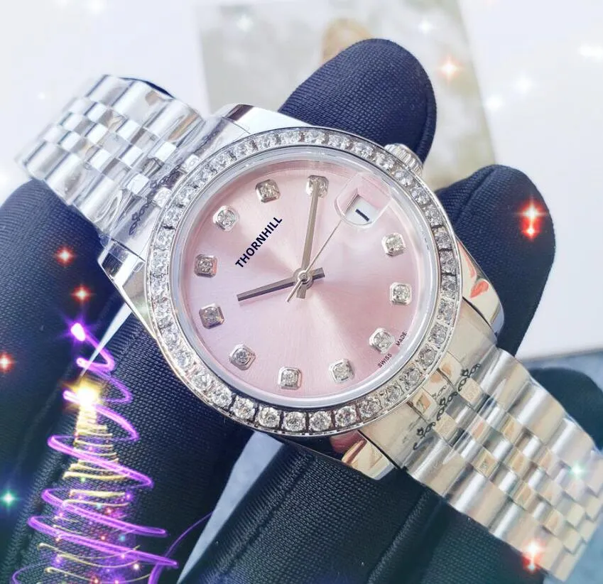 Popolare piccolo argento rosa diamanti anello donne orologio 31 mm movimento meccanico automatico acciaio inossidabile 904L auto-vento importato specchio di cristallo orologi da tavolo