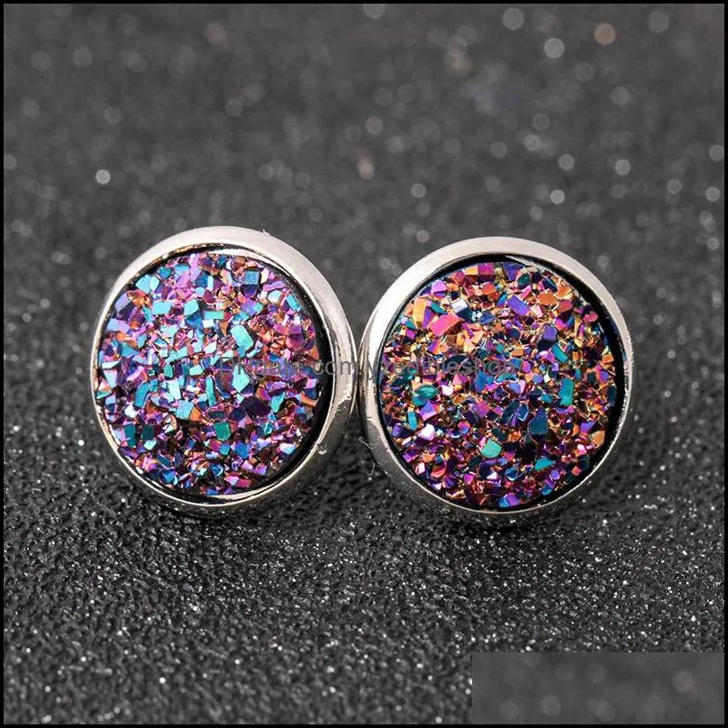 High quality Resin Druzy stud Earrings For Women simple shining tone Hypoallergenic Earrings Female Fashion Jewelry Gift