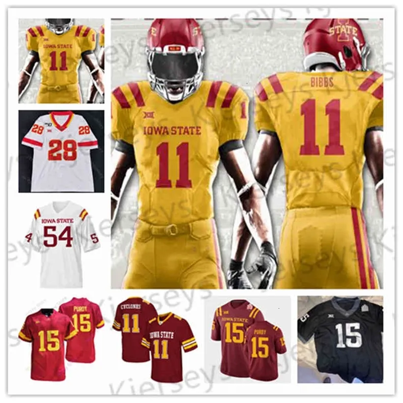 CEONCAA IOWA STATE CYCLONESフットボールジャージーブロックパーディブリースホールXavier Hutchinson Charlie Kolar Sean Shaw Jr Mike Rose O'Rien Vance Tarique