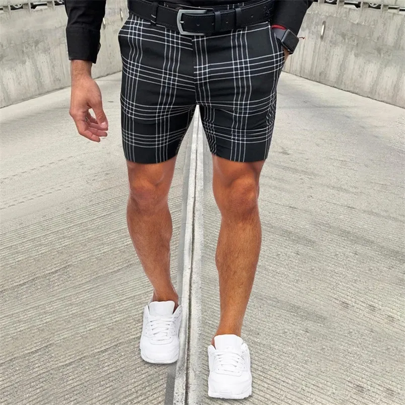 Men s Shorts White Plaid Striped Casual Pants Summer Bermuda For Men Baggy Jogger Clothing Business Straight Trousers 220621