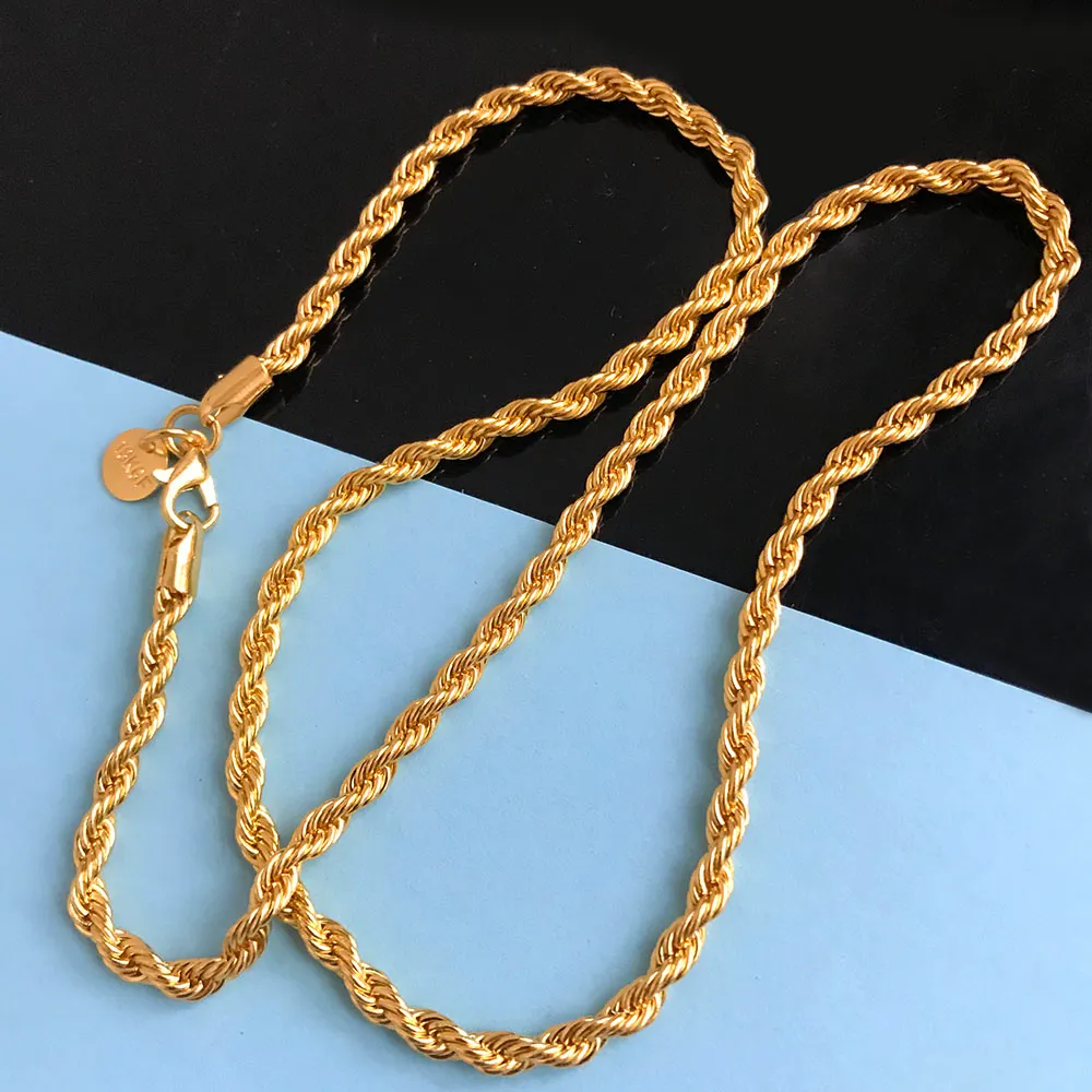 Rope Chain 18k Gold 16 Inch Chain 4MM Metal 18K Gold Plated Metal