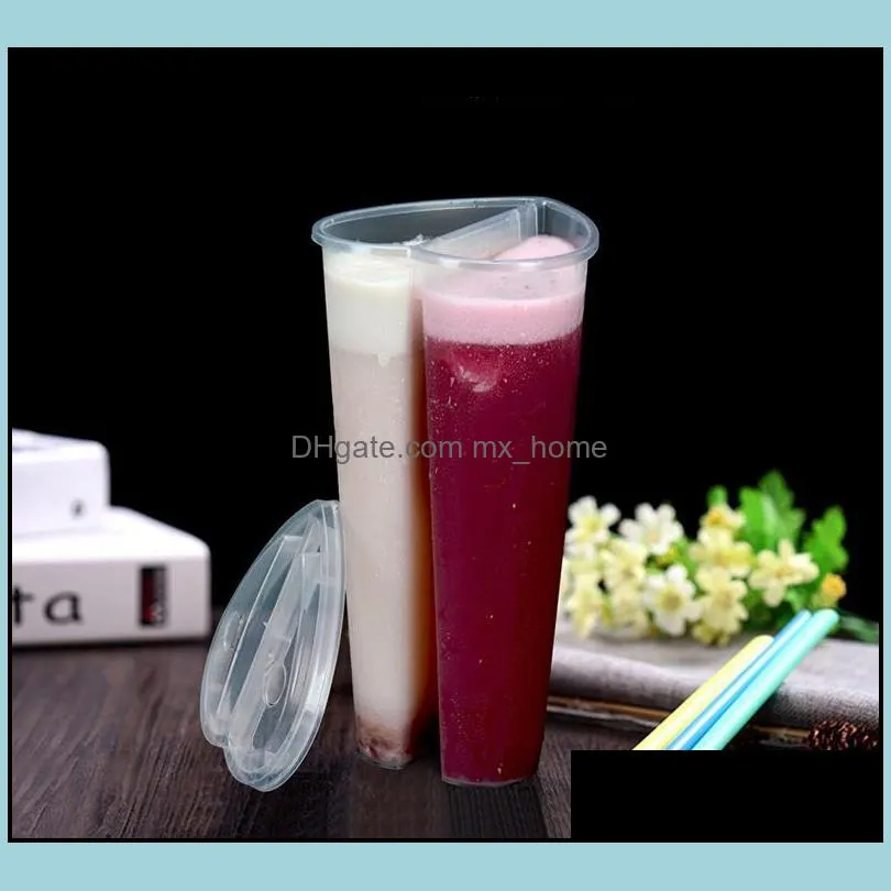 600ML Heart Shaped Double Share Cup Transparent Plastic Disposable Cups with Lids Milk Tea Juice Cups for Lover Couple SN1446