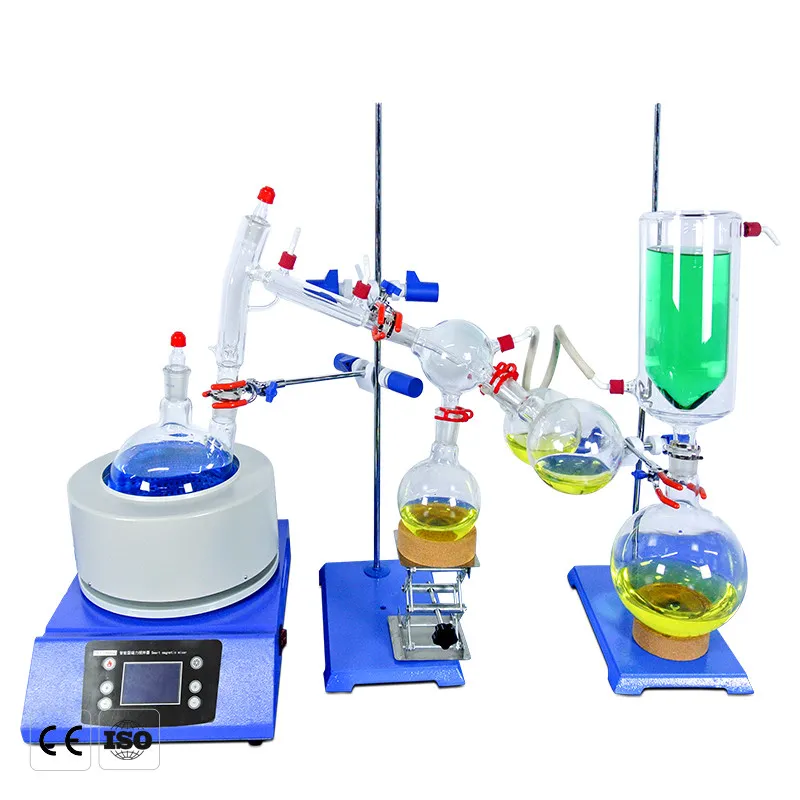 ZZKD 2L Lab Supplies Short Path Distillation Kit Glassware with Magnetic Stirring Heating Mantle Enrichment Crystallization Drying Separation System