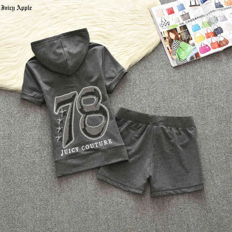 Pantalones de dos piezas para mujer Juicy Chándal Mujeres con capucha Mangas cortas Top y pantalones cortos Conjunto 2022 Ropa de verano para mujer Outifits Moda