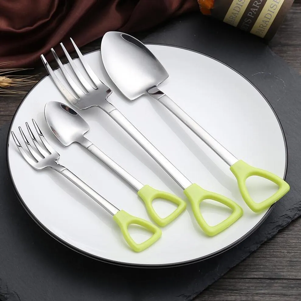 Stainless Steel Spoon and Fork Shovel Shape Design fork spoon Long Handle Tableware B0708