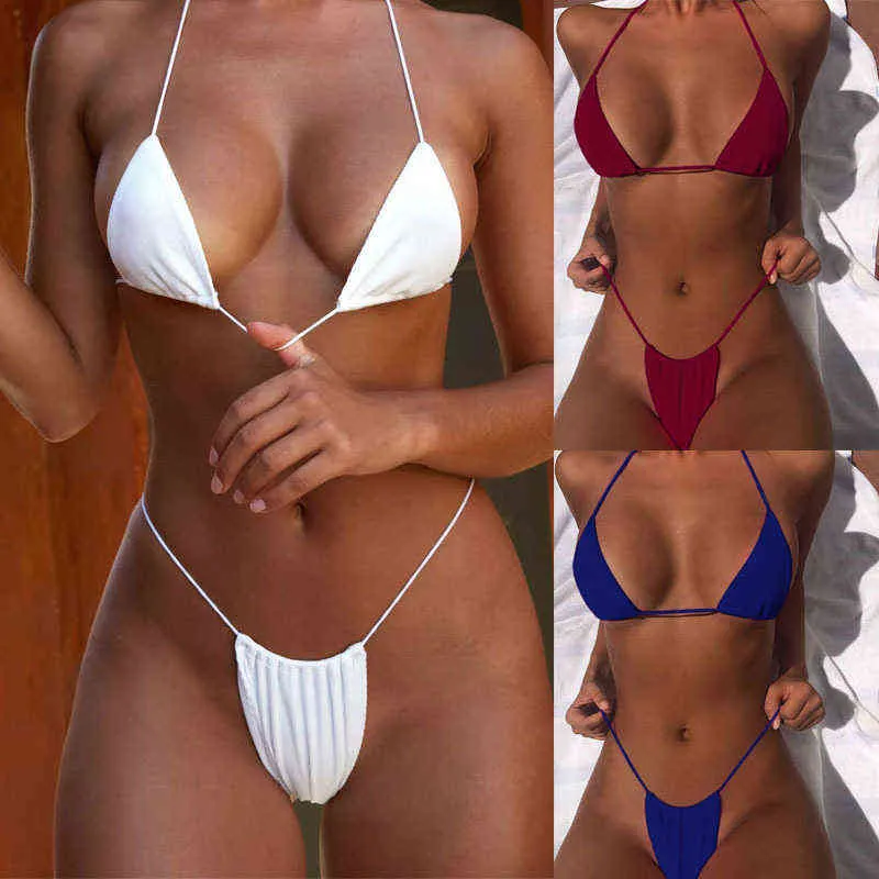 2022 Yeni Yaz Seksi Bikini Thong Mayo Kadın Mayoları Kadın Katı Biquini G-String Setleri Mayo Brazlian Mayo Biquini L220727