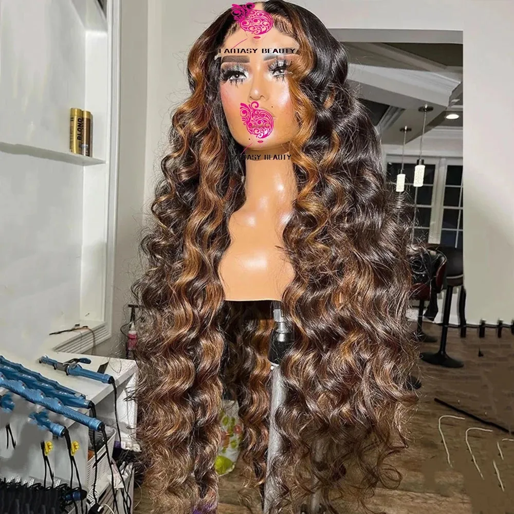 Markera kastanjblond djupv￥g V -del peruk remy 100% m￤nskligt h￥r L￶st v￥gigt Glueless Ombre Brown Full U Shape Wigs 30 tum Full Machine Made