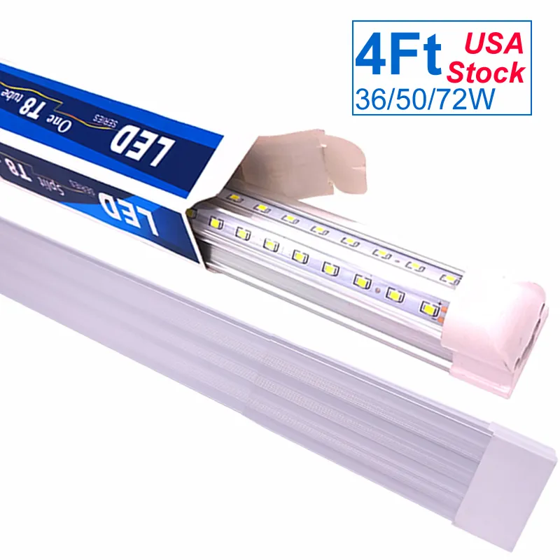 LED 4FT Lights Lights Hard Przewodowe 6500K 48 "T8 Tube Cold White 36W 50W 72W Zintegrowana żarówka Bar, 150W równoważny oświetlenie fluorescencyjne, działa bez T8 Balast