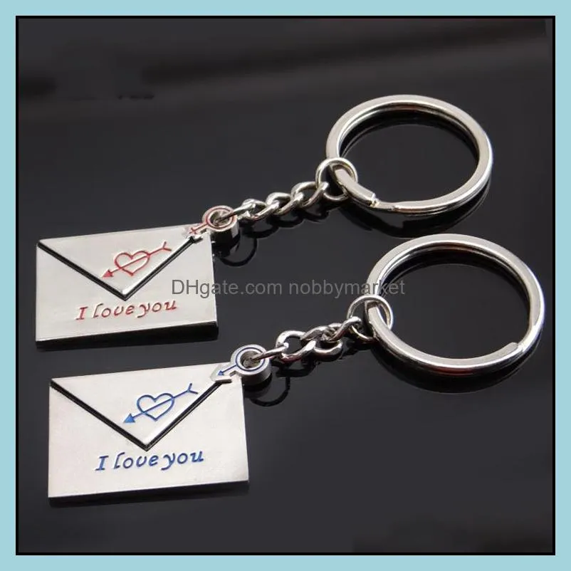 Couple Keychains Rings Envelope Heart Arrow Charm Keyrings Holder for Men Women Fashion Car Bag Metal Key Chain Jewelry Lover Birthday
