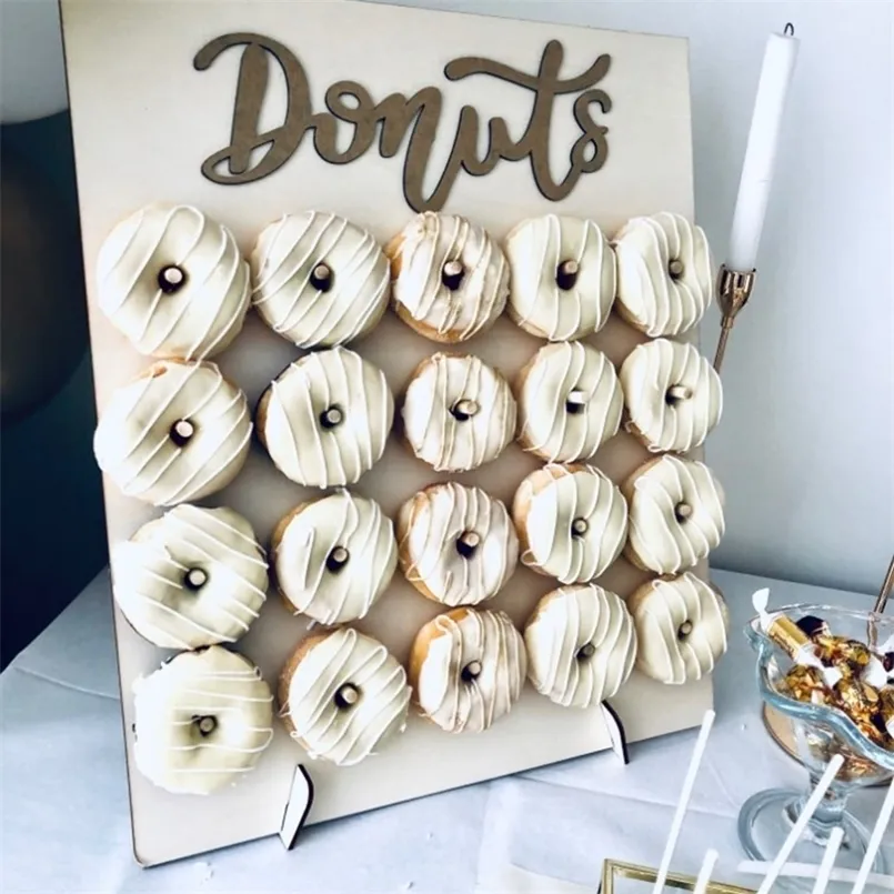 DIY деревянный стена деревенский свадебный украшение стола Donut Декор детское душ свадебный душ вечеринка по случаю дня рождения 220812