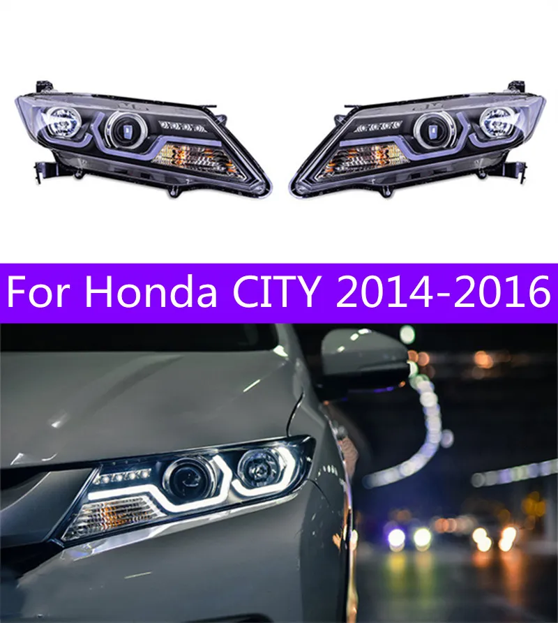 Samochody reflektorów Honda City 20 14-20 16 LED LED DRL Światła do biegania BI-Xenon Belki Mgły Lights Anio