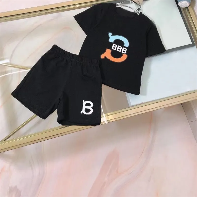 2pcs Kid Boy Colorful Letter Print Short-sleeve Tee and Elasticized Shorts Set