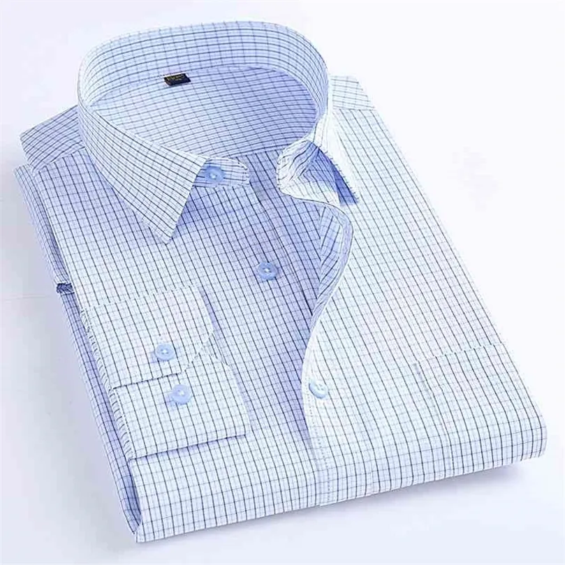 Macrosea Classic Style Men's Plaid Shirts Långärmade herrarnas avslappnade skjortor Bekväma andningsbara mäns kontorskläder kläder 210331