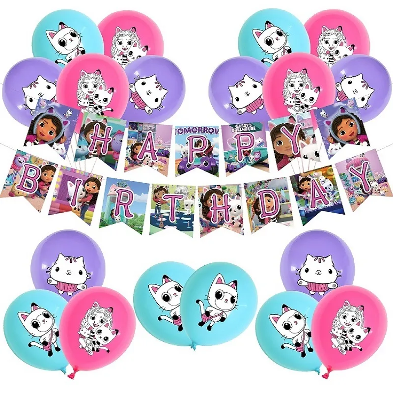 Fournitures de fête d'anniversaire sur le thème des chats de la maison de  courses de Gabby pour enfants, ensemble de décoration joyeux anniversaire,  bannière et ballons pour fille, jouets figurines - AliExpress