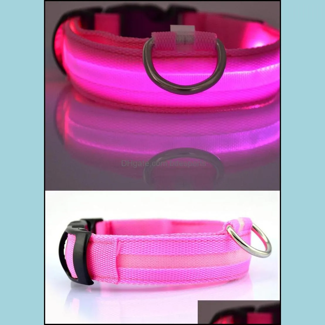 Nylon LED Dog Collars Night Safety Flashing Glow In The Dark Leash Dogs Luminous Fluorescent Collar Pet Supplies J065