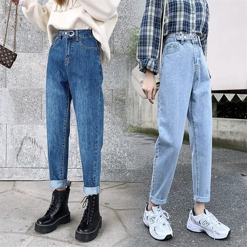 Jeans de novio vintage para mujeres para mujeres jeans de cintura alta pantalones de lápiz de lápiz de lápiz de color azul coreano pantalones de mezclilla 210302