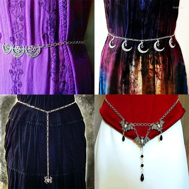 Belts Occidental Witchcraft Moon Pentacle Belt Chain Spider Bat Pagan Body Chaands Forb22