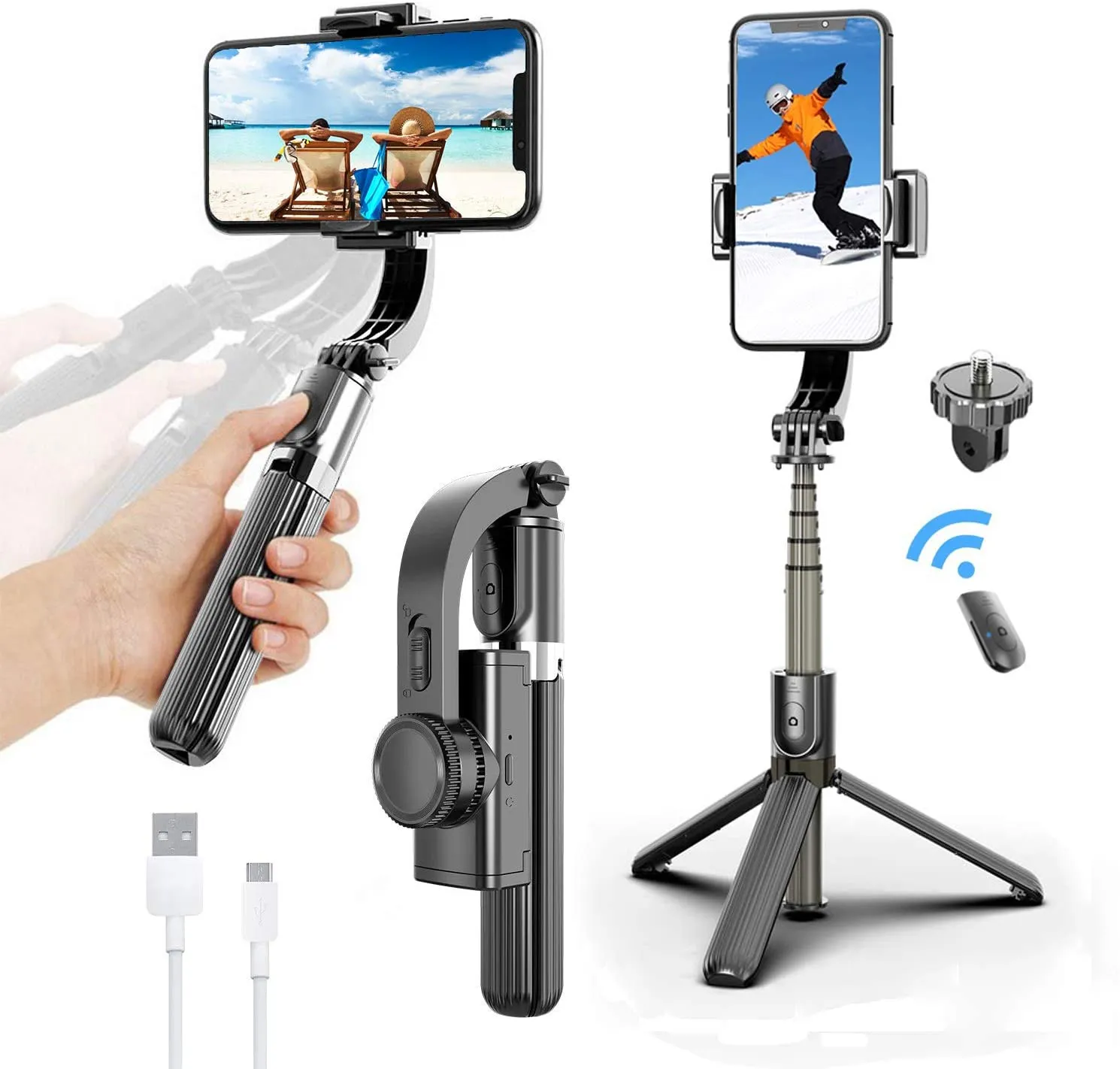 Gimbal-Stabilisator, Selfie-Stick-Stativ mit 360 ° -Drehung und drahtloser Bluetooth-Fernbedienung, tragbarer Telefonhalter, automatische Balance