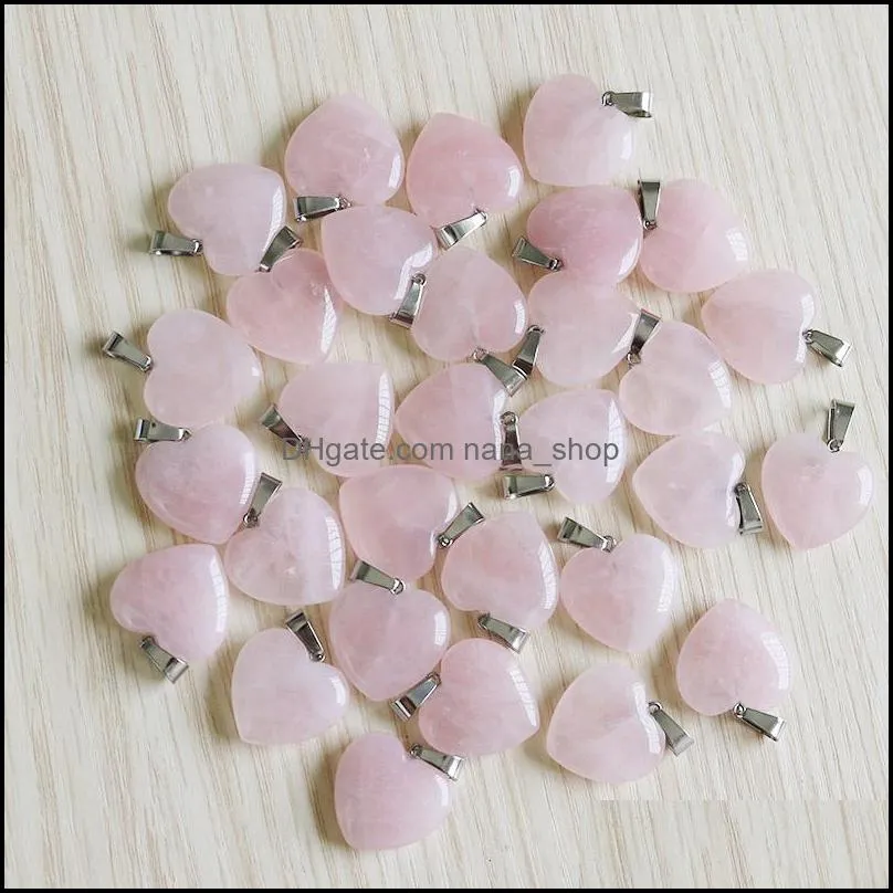 Charms Bijoux R￩sultats Composants Rose Quartz Collier en cristal Natural Stone Heart Pendants Perles de mode 20 mm pour les pierres de fabrication de bricolage